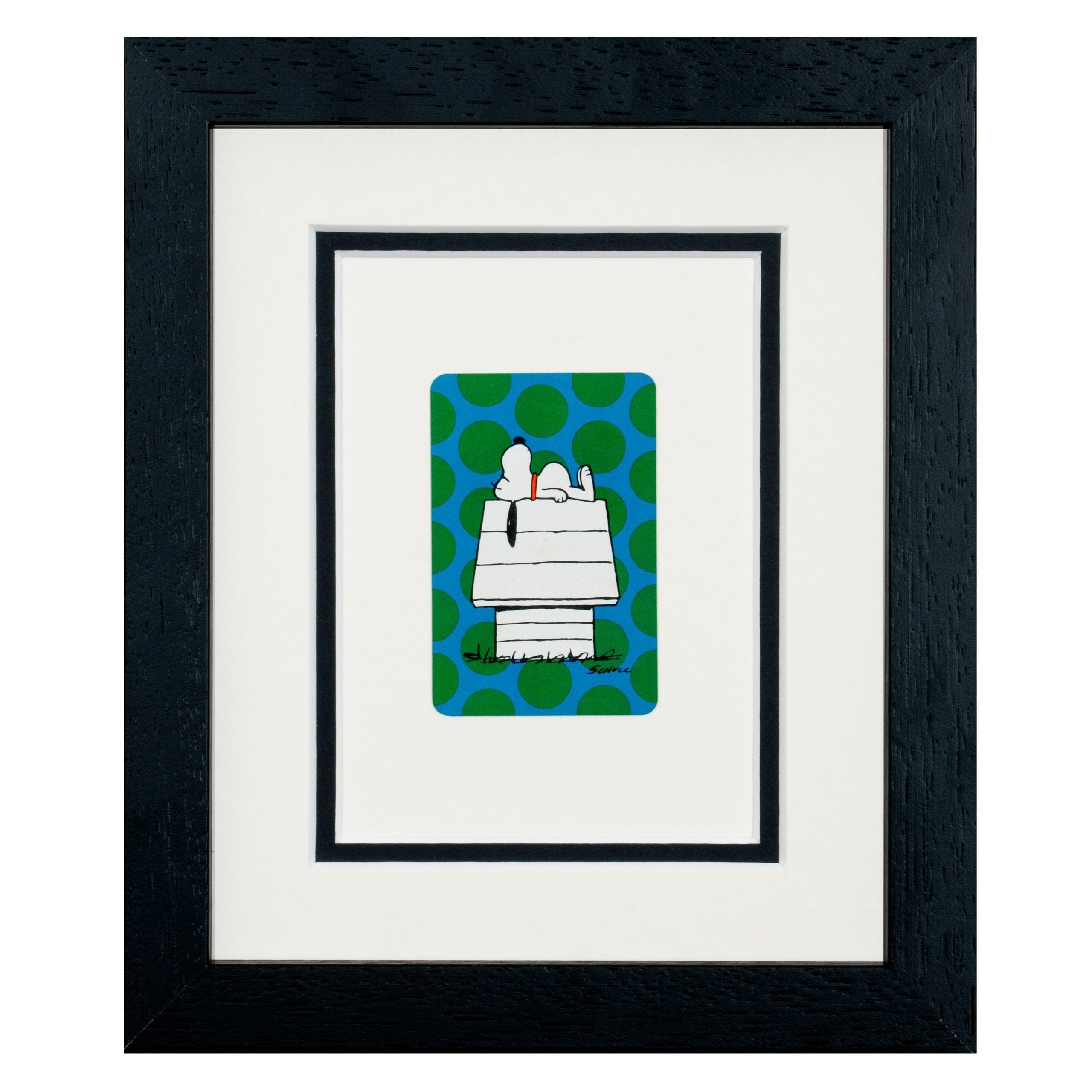 Framed Vintage Snoopy Playing Cards - Snoopy On House (blue & Green Polka Dots)