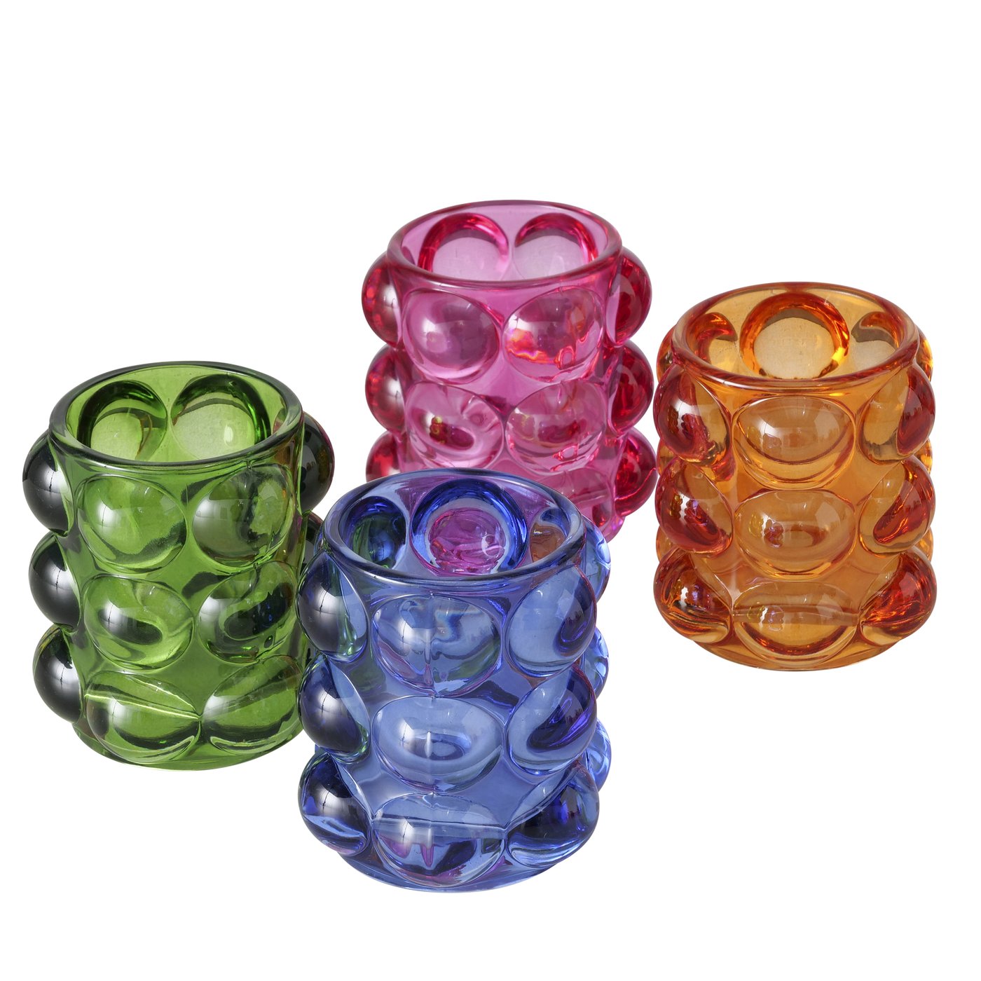 &Quirky Colour Pop Bubbles Glass Tealight Holder : Blue. Green, Orange or Pink