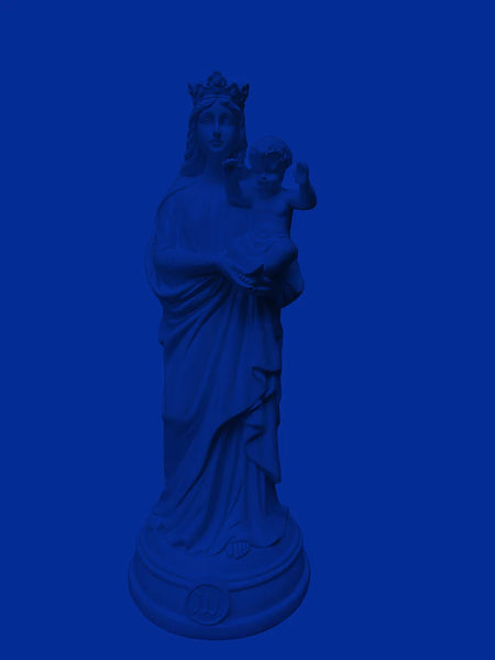 J'AI VU LA VIERGE Blu Marine Statuetta Madonna Con Bambino Cm 29