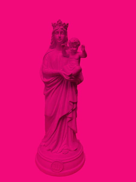 J'AI VU LA VIERGE Pink Statuetta Madonna Con Bambino Cm 29
