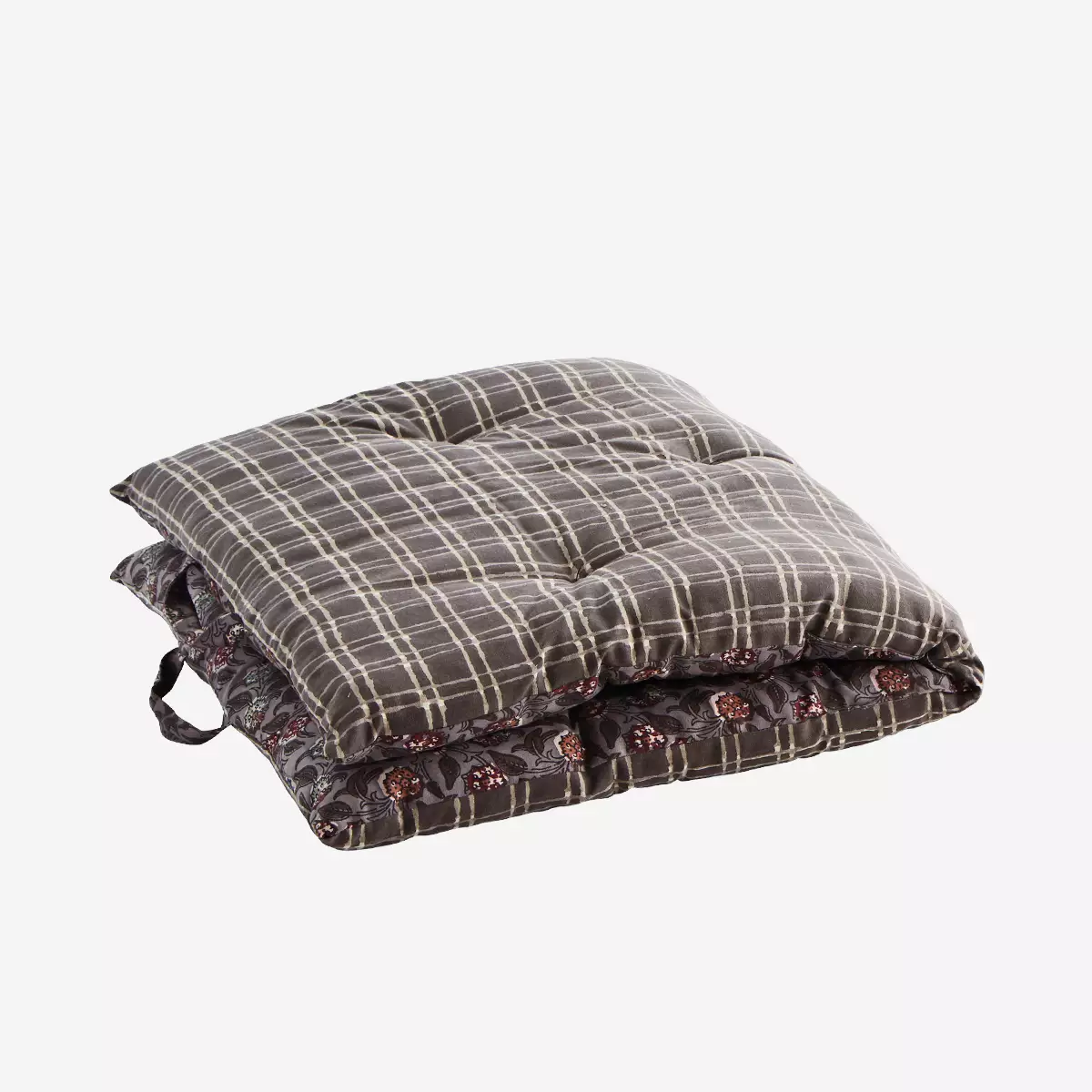 Grey Olive Blocks and Strips Printed Double Sided Seat Mattress