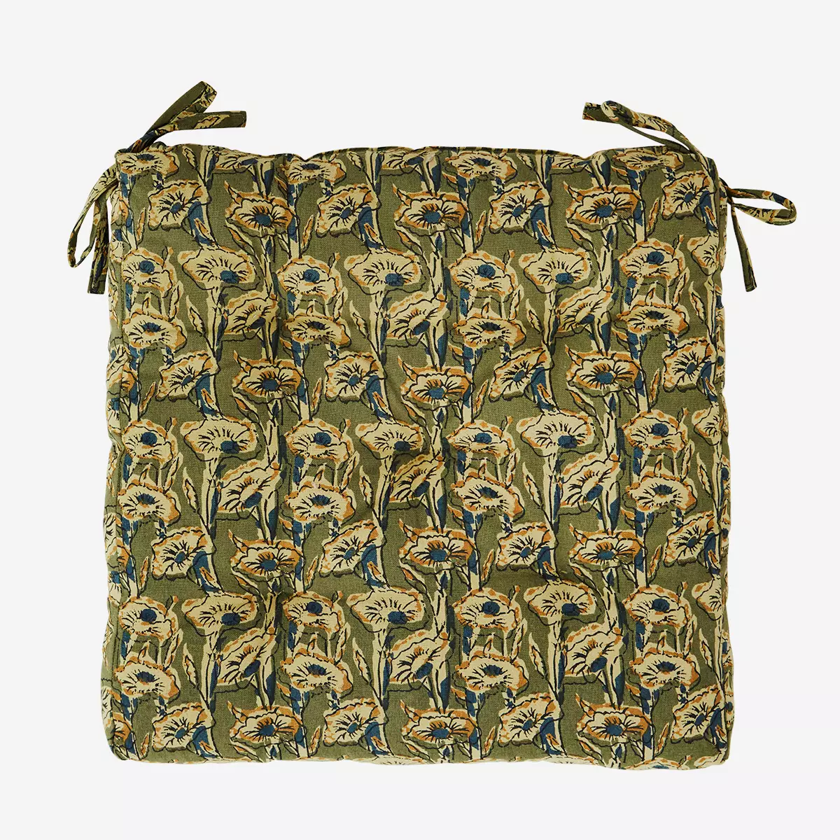 Olive and Ecru Cotton Printed Seat Pad