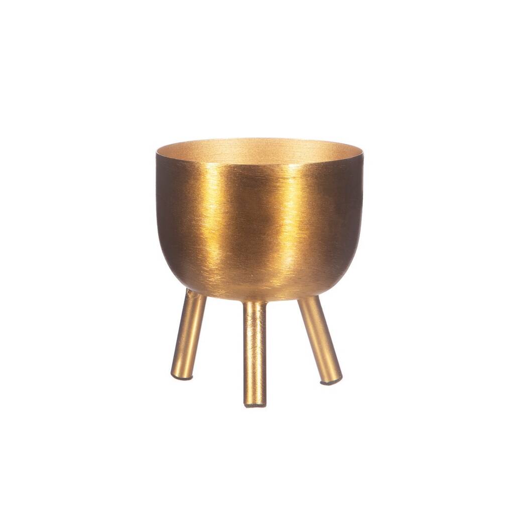 Matte Gold Metal Mini Planter On Legs