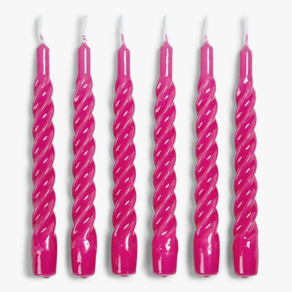 Anna & Nina Twisted Candles In Bright Pink