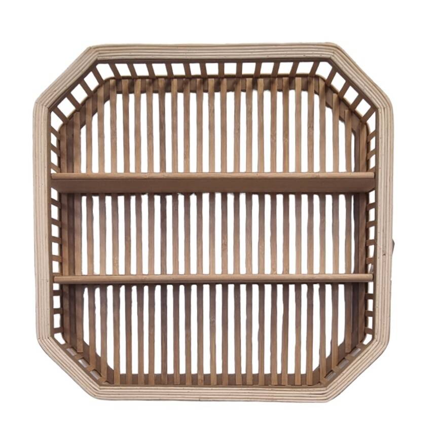 Large Square Rattan Bamboo Wall Shelf