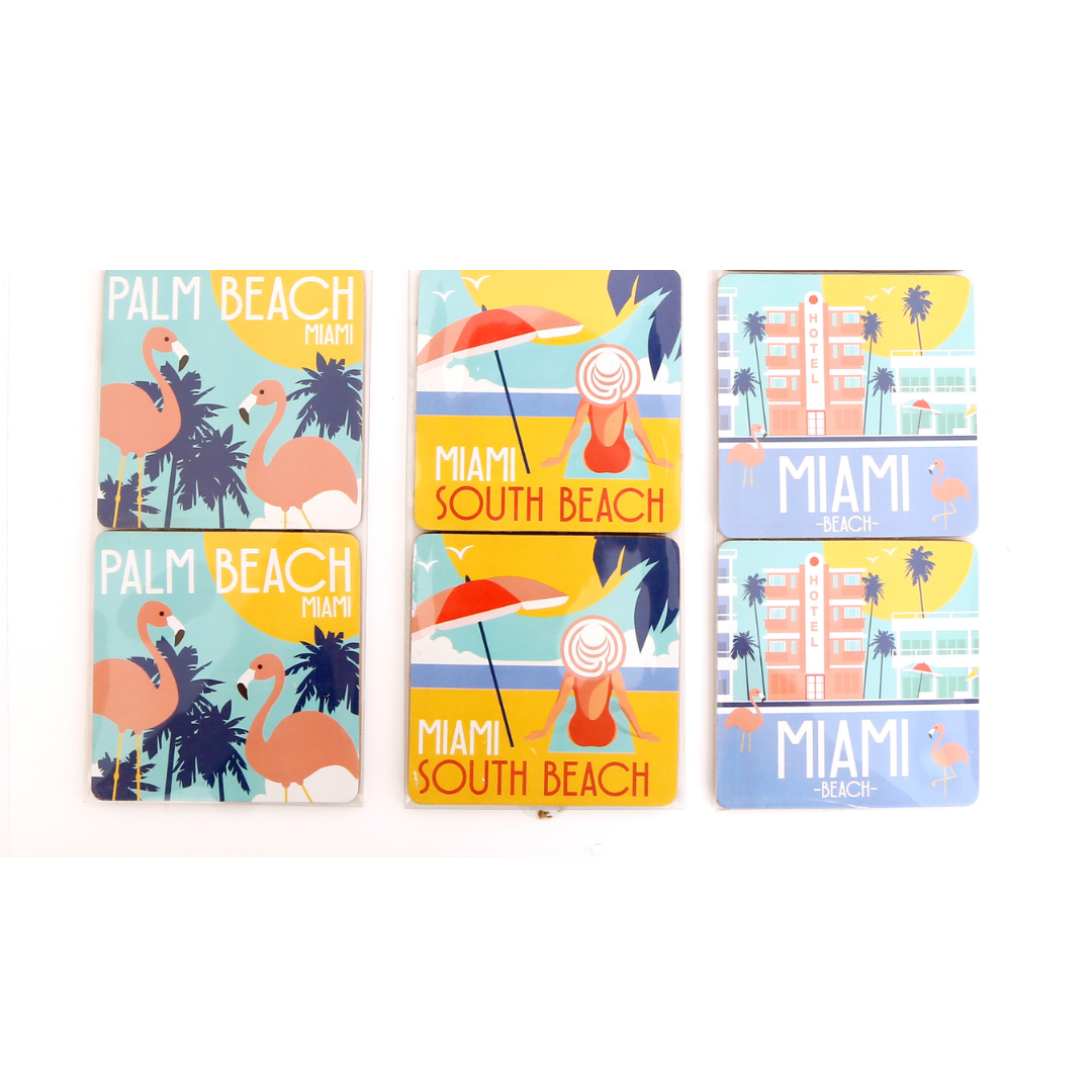 Temerity Jones South Beach Coasters : Set of 4 Flamingo, Beach or Hotel Design