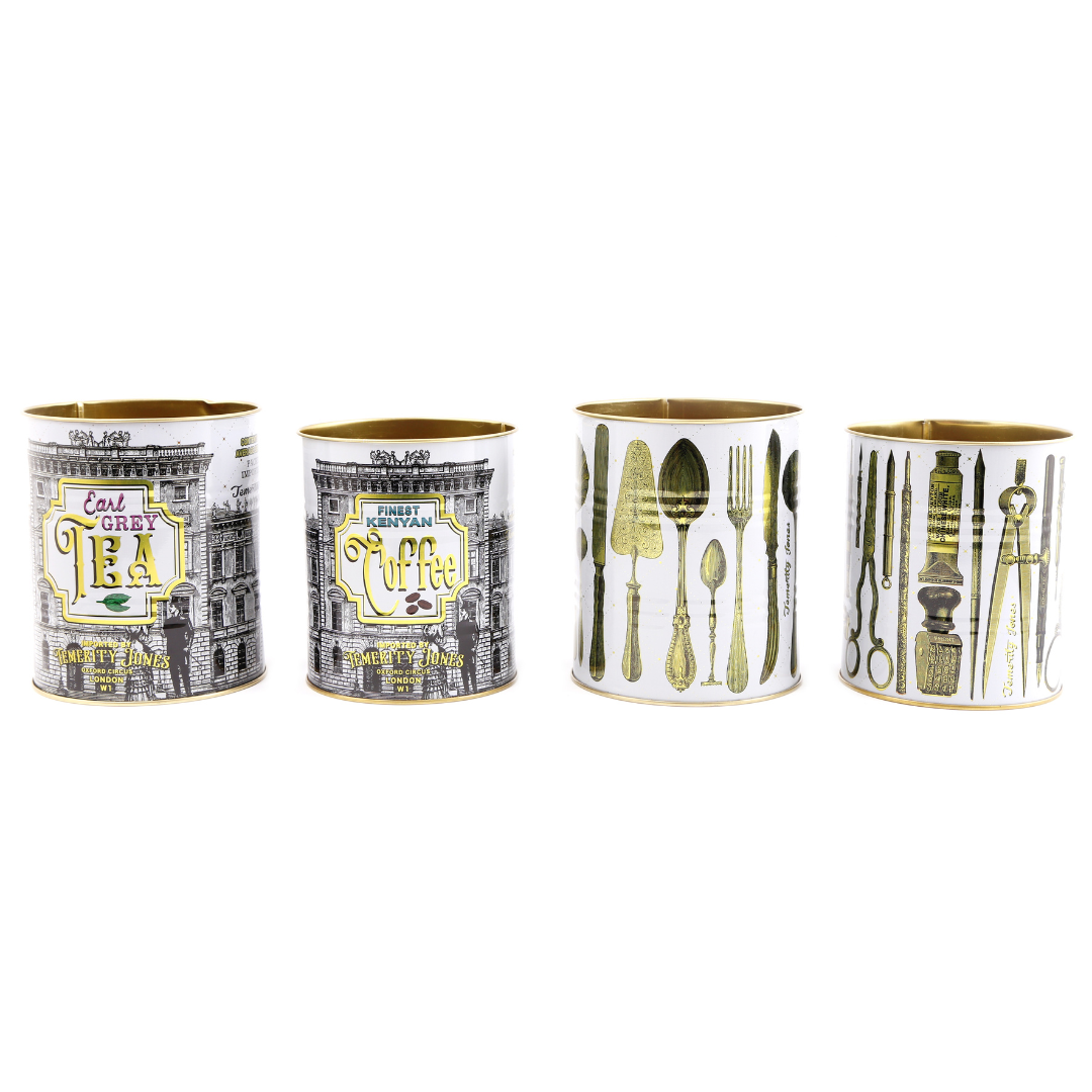 Temerity Jones Monochrome Storage Tin Set : Tea/Coffee or Cutlery Design