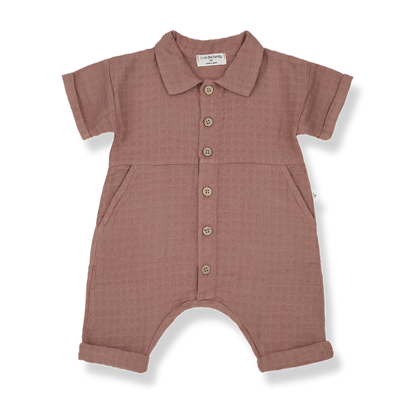 Carlota Cotton Check Overall Romper In Cedar