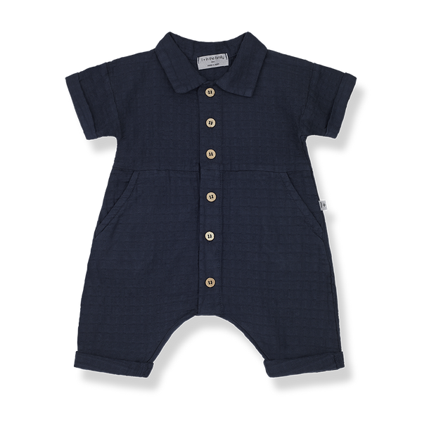 Carlota Cotton Check Overall Romper In Blue-notte