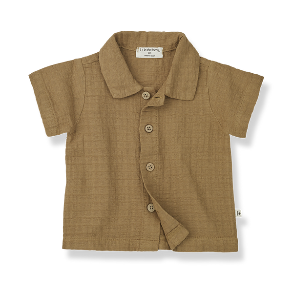 David Cotton Check Short Sleeve Shirt In Biscotto