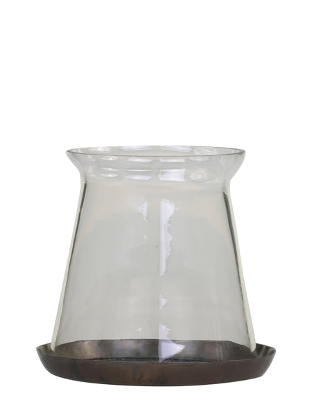 Chic Antique Glass & Metal Hurricane Lantern - Medium