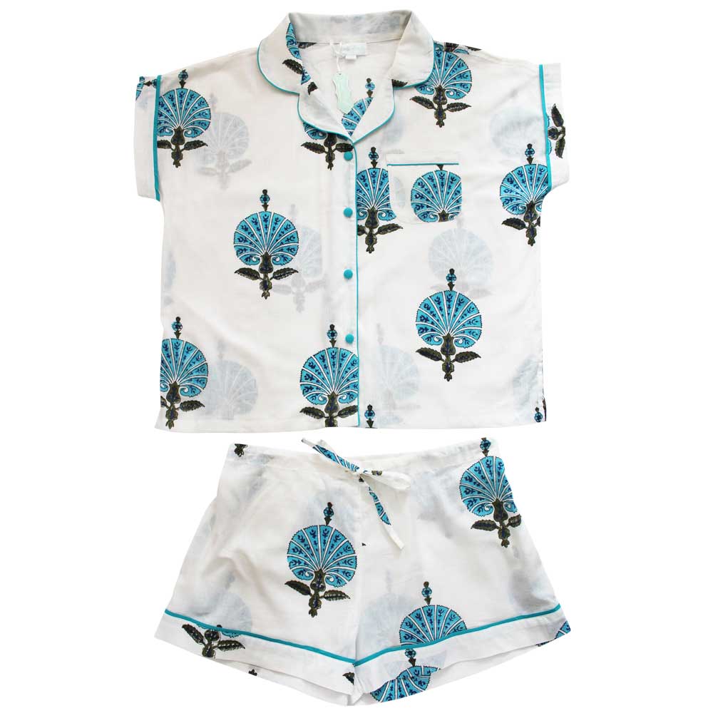 Ladies Aqua Shell Print Cotton Short Pyjama Set CH7440