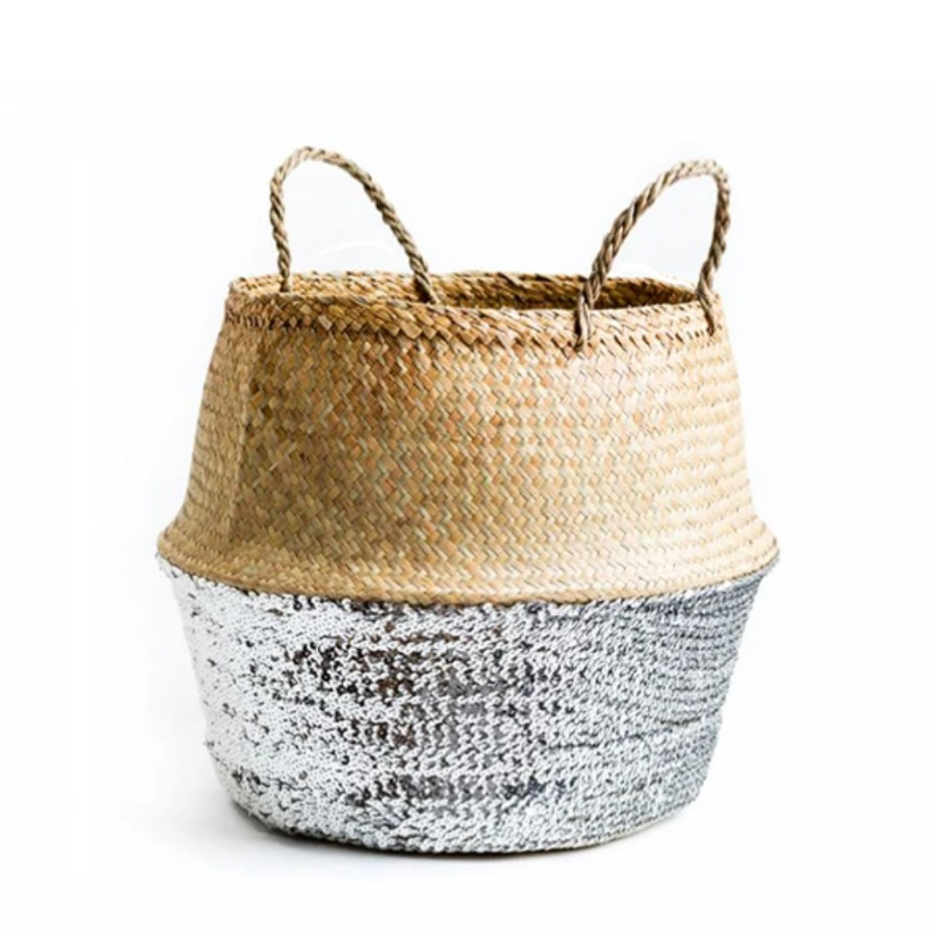 Stuff & Co Large Silver Seagrass Sequin Basket