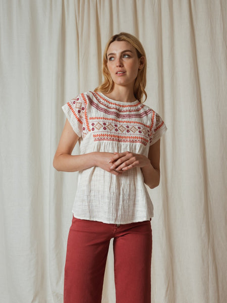 Ethnic Embroidered Blouse - White