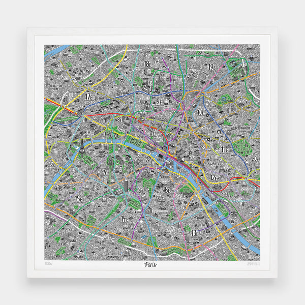 Jenni Sparks 61 x 61cm Unframed Hand Drawn Map of Paris Print