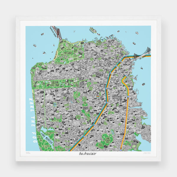 Jenni Sparks 61 x 61cm Unframed Hand Drawn Map of San Francisco Print