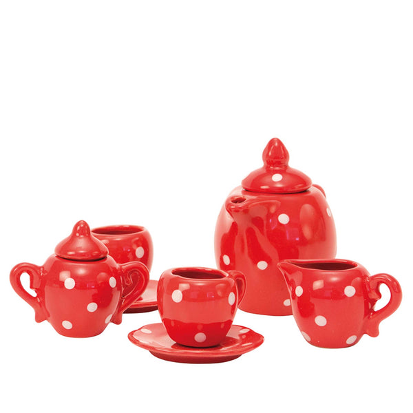 Moulin Roty Red Spotty Ceramic Tea Set With Suitcase