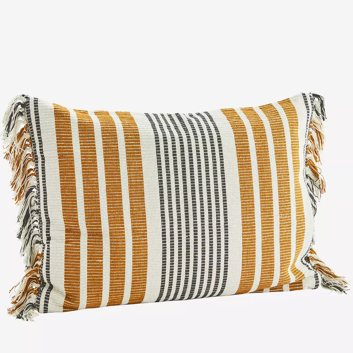 Madam Stoltz Mustard Cotton Striped Cushion