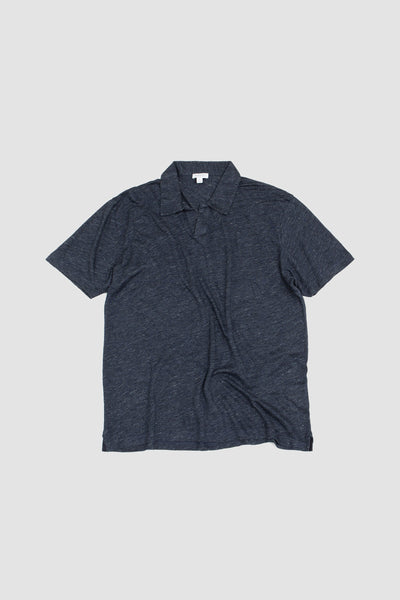 Linen Polo Shirt Navy Melange