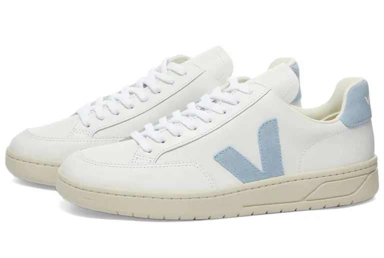 Veja Veja V-12 Leather Sneaker White & Light Blue