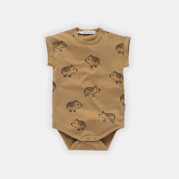 Dark Camel Piggy Print Romper