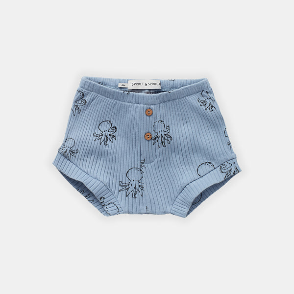 Sky Blue Octopus Print Baby Rib Shorts