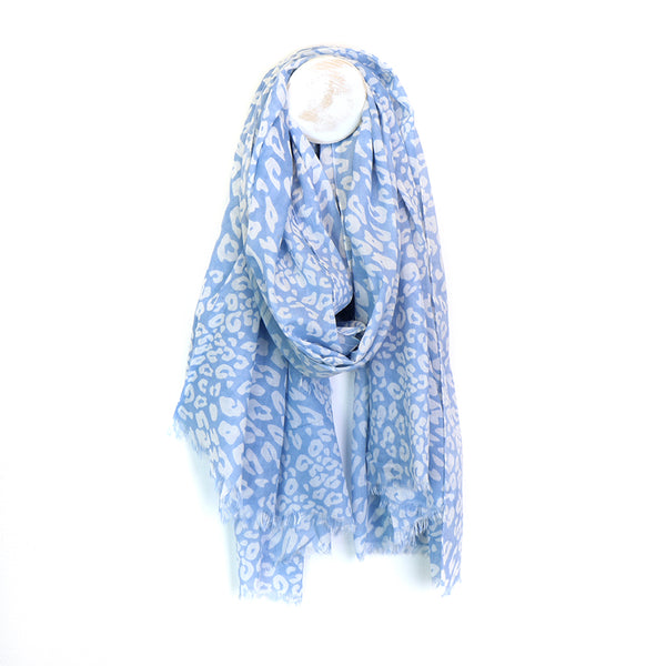 100% Cotton Blue/ White Animal Print Scarf