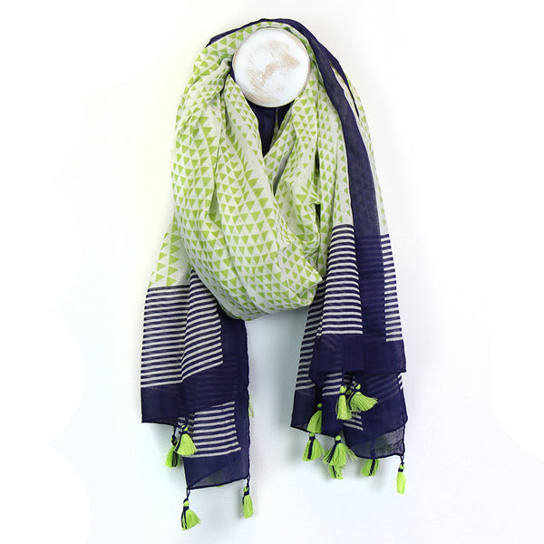 100% Cottonnavy/ Lime Geo Print Scarf