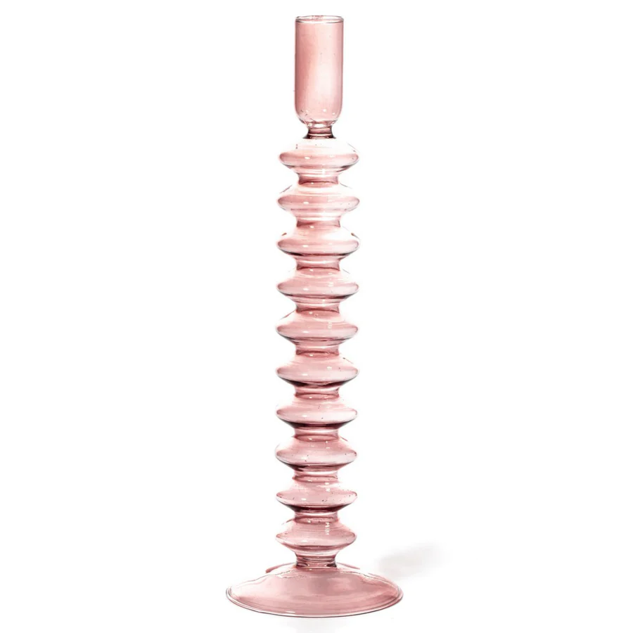 Maegen Taper Coloured Glass Candle holder - Rose Quart