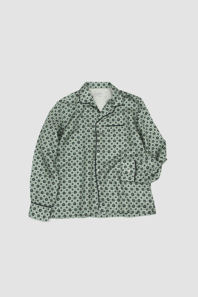 Erwan Tie Print Silk Shirt Navy/pale Green