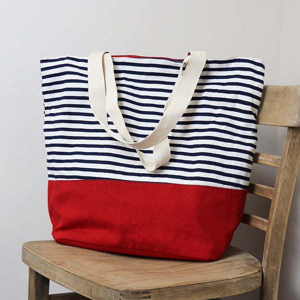 Navy Striped Cotton Beach/ Summer Bag