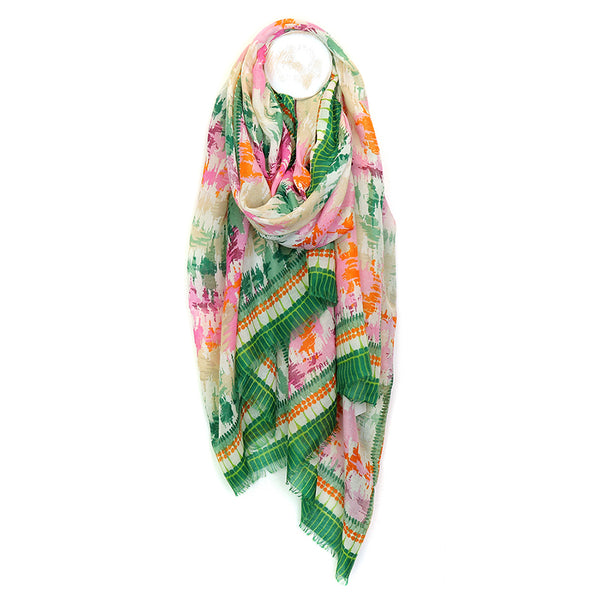 Green/ Orange Mix 'soundwaves' Abstract Scarf