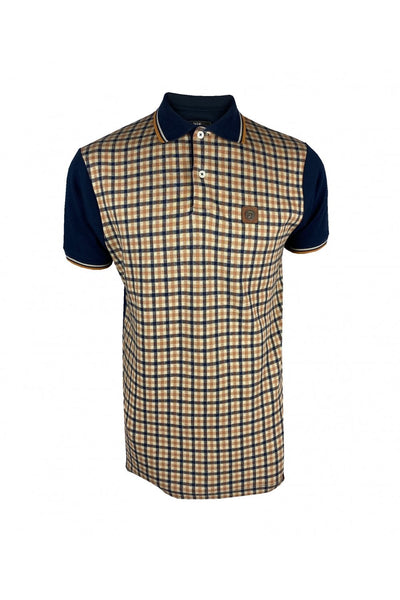 Gingham Check Panel Polo Navy