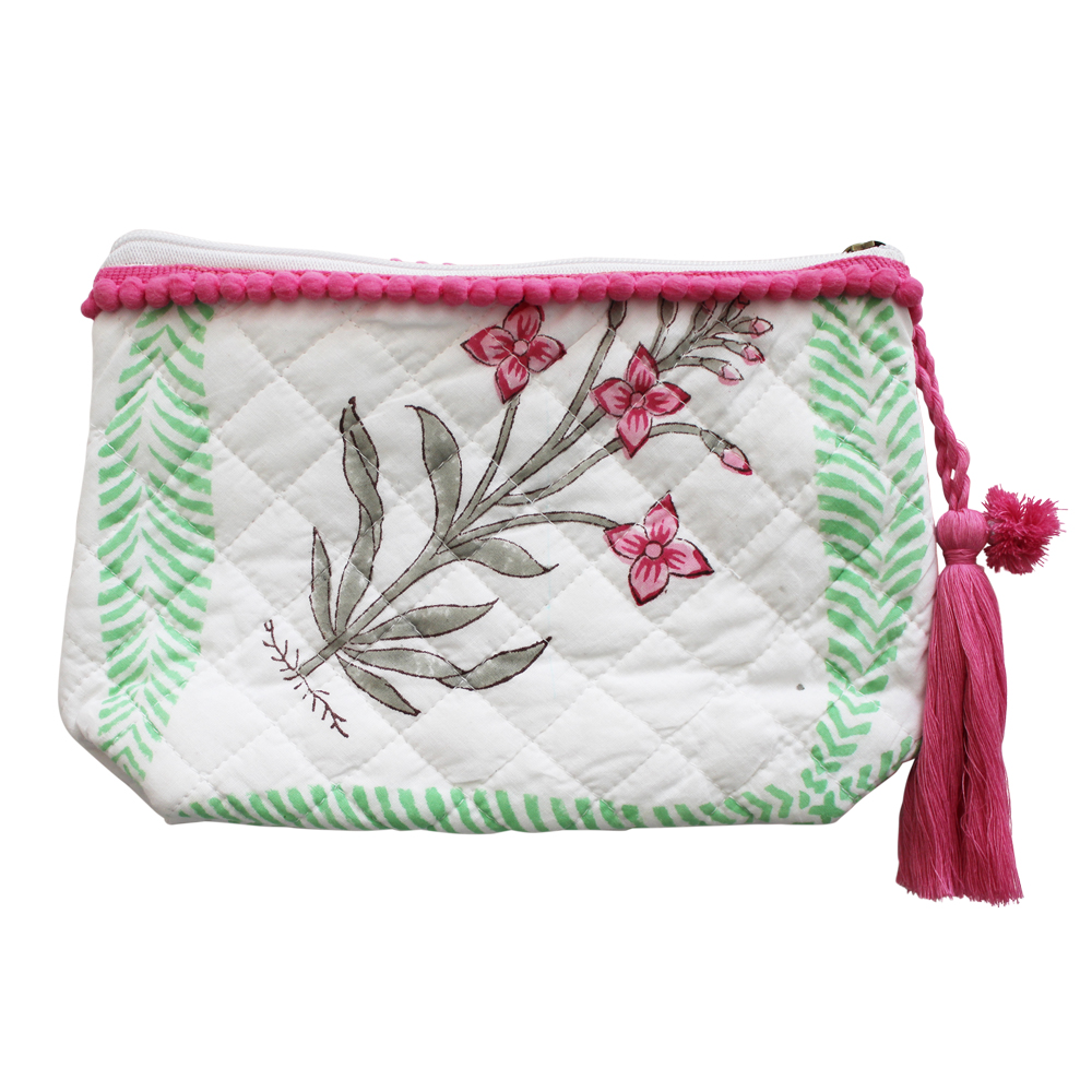 Floral Pink Palm Tree Print Make Up Bag