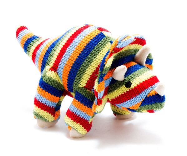 Knitted Triceratops Striped Rattle