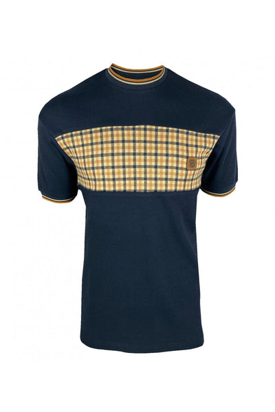 Trojan Gingham Panel Tee Navy