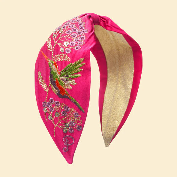 Lark London Powder Satin Embroidered Headband Pink