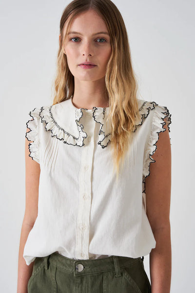 Phoebe Short Sleeve Blouse - White Denim