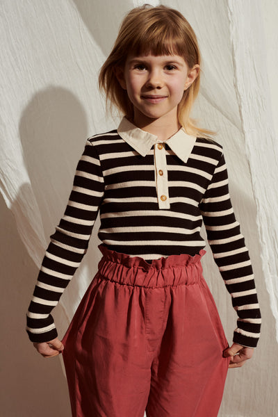 LOVE kidswear Taza Longsleeve In Black /cream Striped Rib Jersey For Kids
