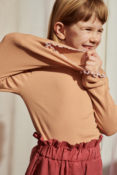 LOVE kidswear Tammo Longsleeve In Bronze Coloured Rib Jersey For Kids