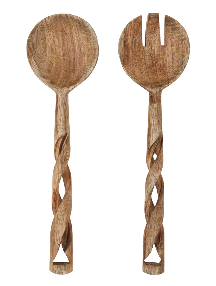 Madam Stoltz | Wooden Salad Set With Twisted Handles