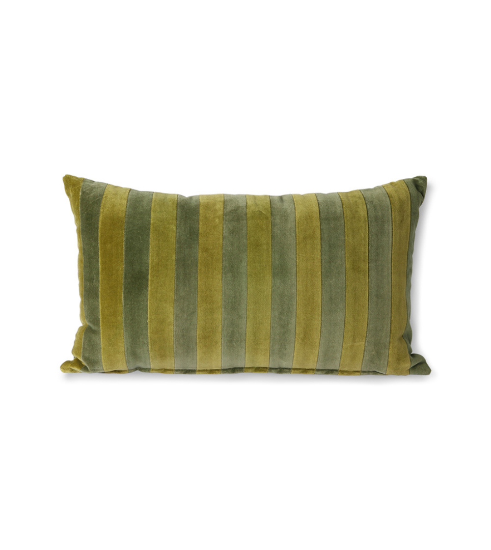 HK Living Striped velvet green/camo cushion 30x50