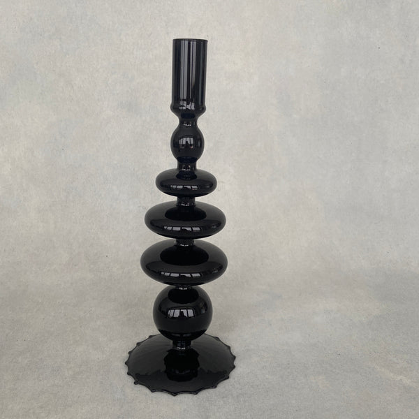 Black Glass Candle Holder - Tall Circles