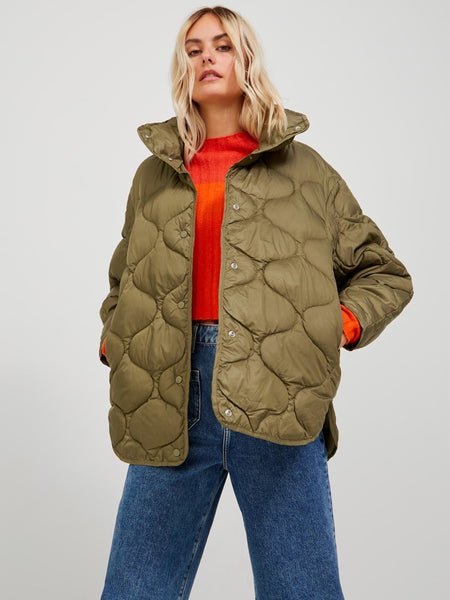 Nova Shiny Quilted Jacket Burnt Olive