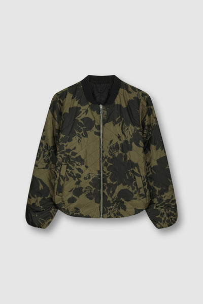 Halee Padded Reversible Jacket In Dark Olive Bloom