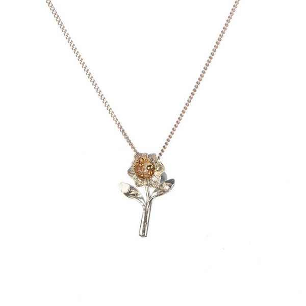 Daffodil Pendant In Sterling Silver With 22 Ct Gold Details