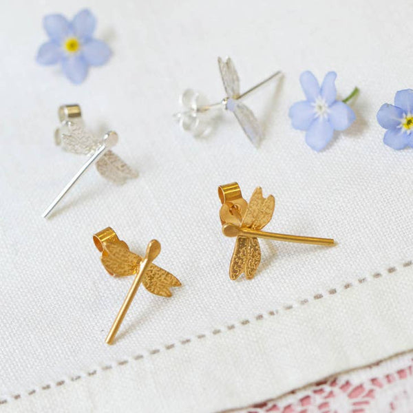 Amanda Coleman Dragonfly Stud Earrings In 22ct Gold Plated Sterling Silver