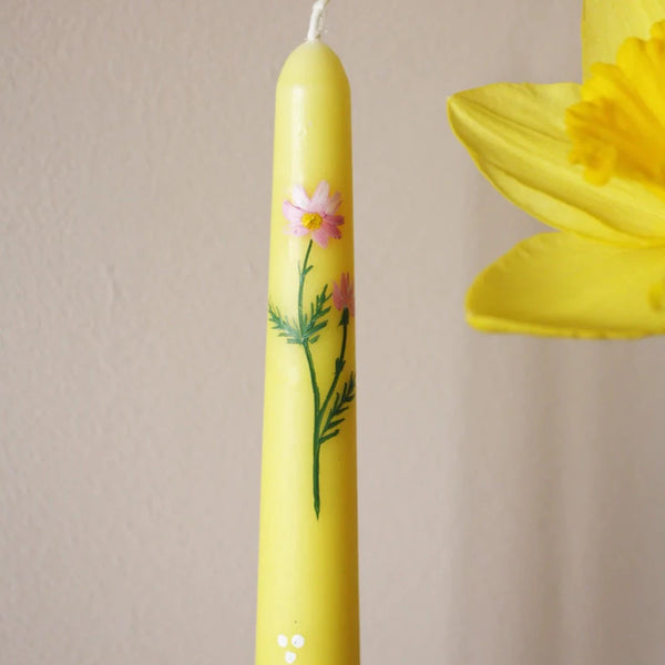 Yellow Cosmos & Cow Parsley Hand Painted Candle