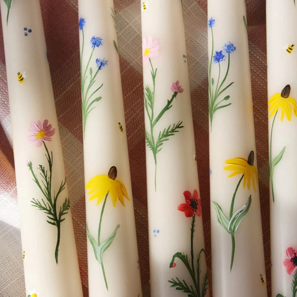 Ivory Spring Flowers Hand Painted Candle