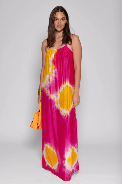 Grace Long Dress - Tie Dye Fuchsia/yellow